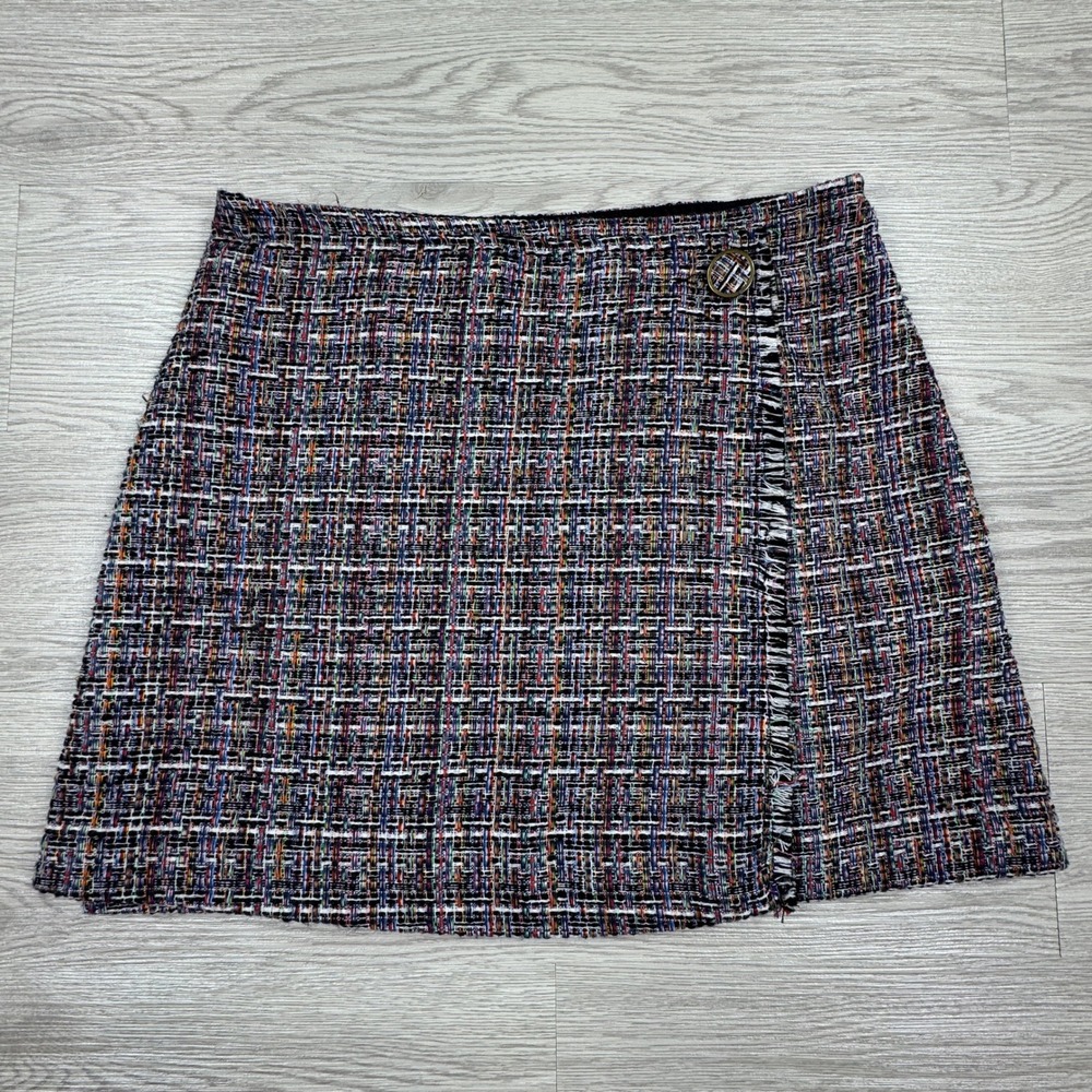 Sugar Lips Women's Skirt‎ Tweed Wrap Mini Multi-Color Medium Fringe Trim